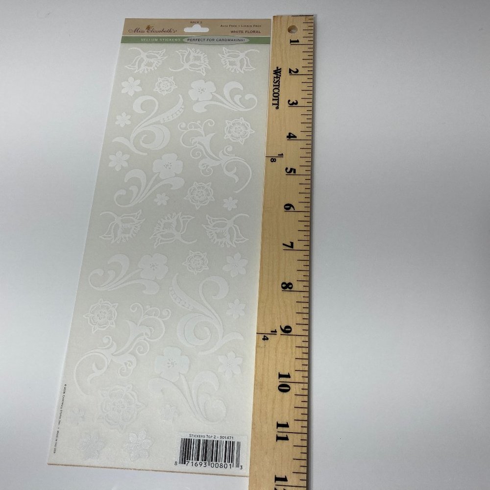 6 Sheets White Floral Stickers Card Making Flowers